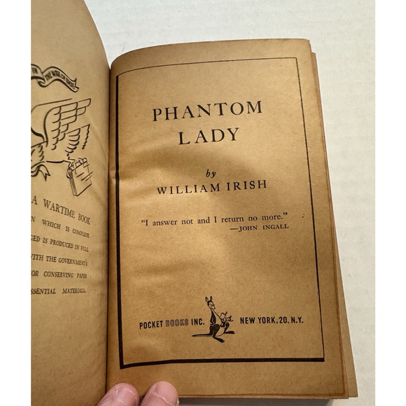 Phamtom Lady, William Irish 1st Printing Pocket Book #253 PB 44 Novel VTG - Picture 5 of 8